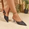Fashion Lace Cutout Breathable Wrapped Toe Stiletto Slippers Women's Fashion Pointed Toe Light Mouth Color Block Non-Slip High Heels