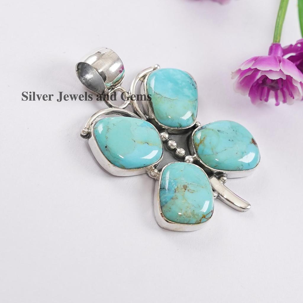 Natural Turquoise Butterfly Pendant, Anniversary Pendant, 925 Sterling Silver Pendant, Gift for Wife, December Birthstone Handmade Pendant