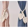 2 Pcs Boho Curtain Tiebacks,Curtain Tie Backs,Hand Knitting Cotton Curtain Holdbacks with Adjustable Natural Wooden Bead,Double Leaves Farmhouse