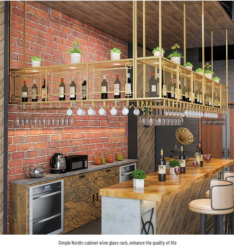 Wrought Iron Hanging Wine & Stemware Rack for Bar or Restaurant