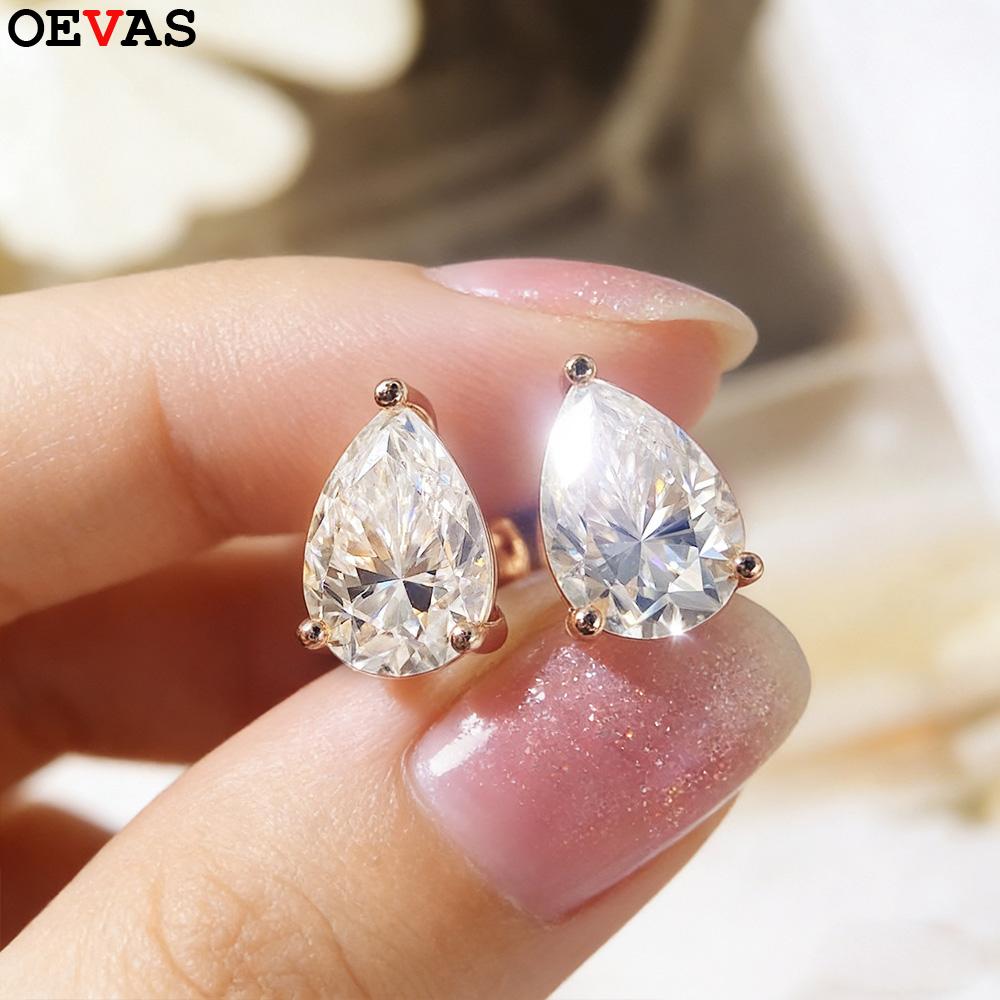 OEVAS 0.5-4Carat Pear Cut Moissanite Stud Earrings 100% S925 Silver Waterdrop Lab Diamomd Ear Studs for Women Fine Jewelry Gift