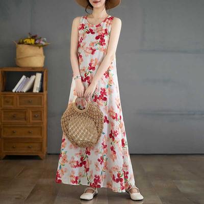 New Bohemian Long Dresses Summer New Sleeveless Round Neck Printed Dresses