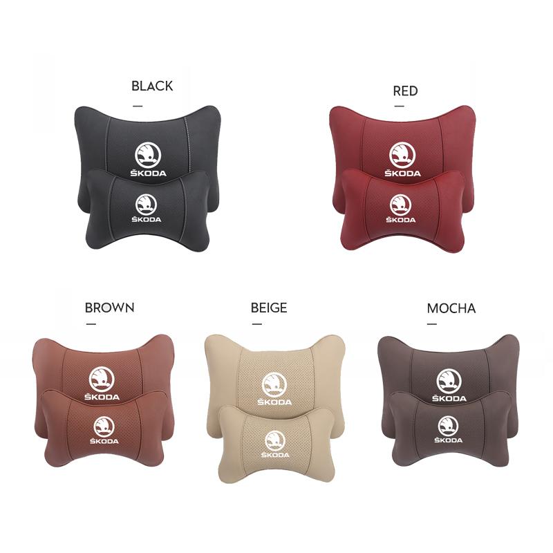 wbglh0 1Pcs Car Seat Headrest Auto Logo Neck Pillow For New Skoda Octavia Kodiaq Fabia Superb Karoq Yeti Rapid Mk3 Vrs Kamiq Derivati