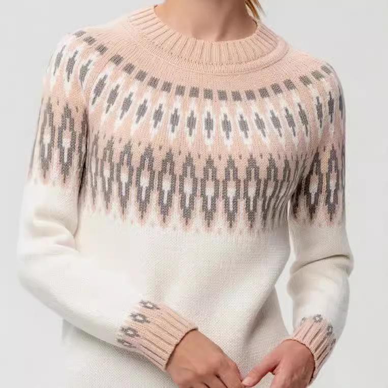 2024 Autumn/Winter Women's Round Neck Color Block Loose Knit Sweater - Hot Selling Fashion Pullover