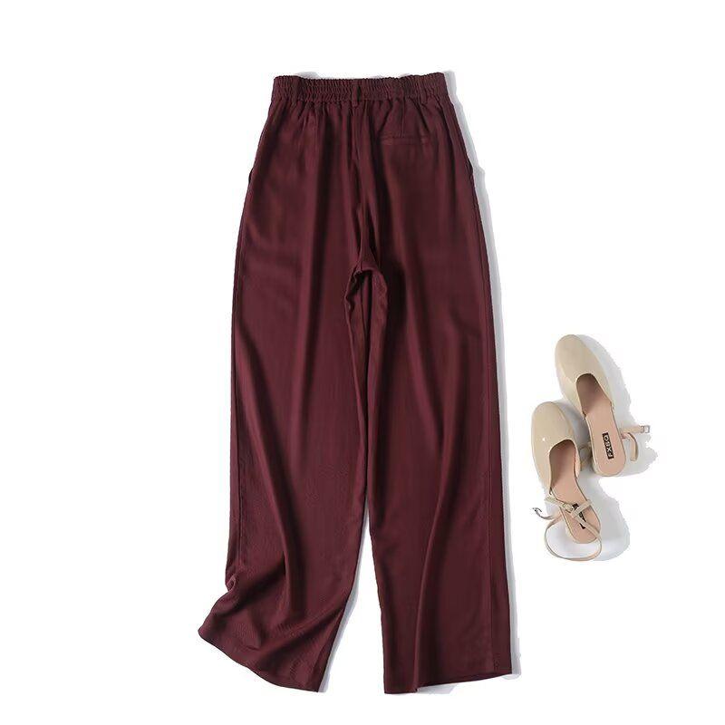 

MD Women clothes French style Casual Commuter Style Brown Lightweight Elegant Linen Wide Leg Trousers for Women 05030830716 Brown L