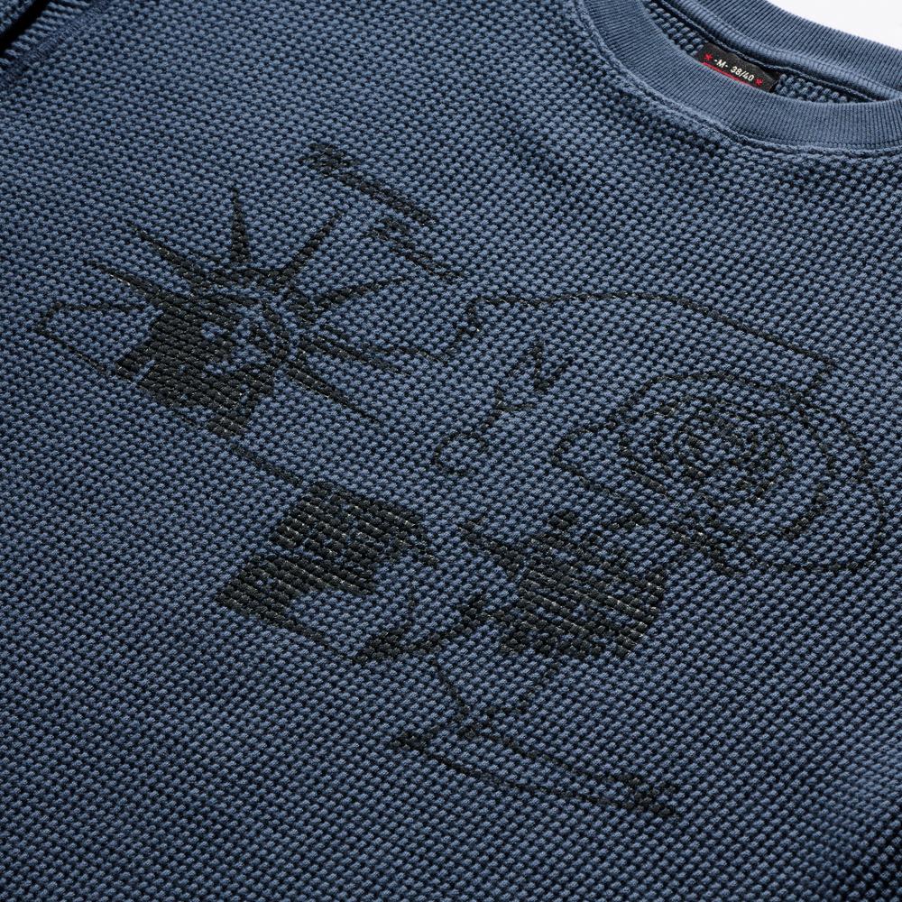 Dyutelo Museum Piece New York City Waffle Long Sleeve Vintage Blue
