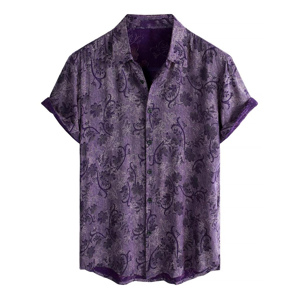 Men's Short Sleeved Shirt, Daily Fashion Printed Button Top, Chest Pocket Cardigan