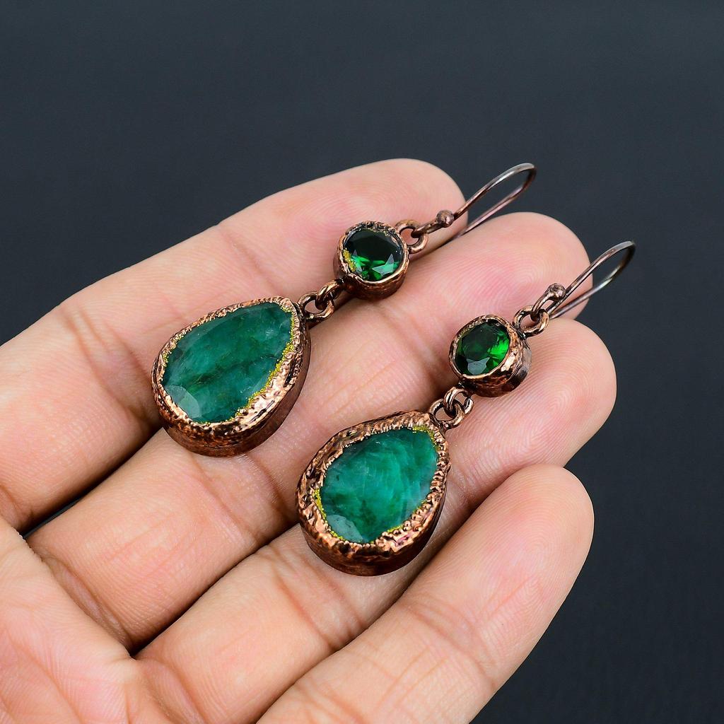 Emerald Copper Electroformed Earrings, Handmade Gemstone Earrings Jewelry, Gifts For Wife Brand New Earrings