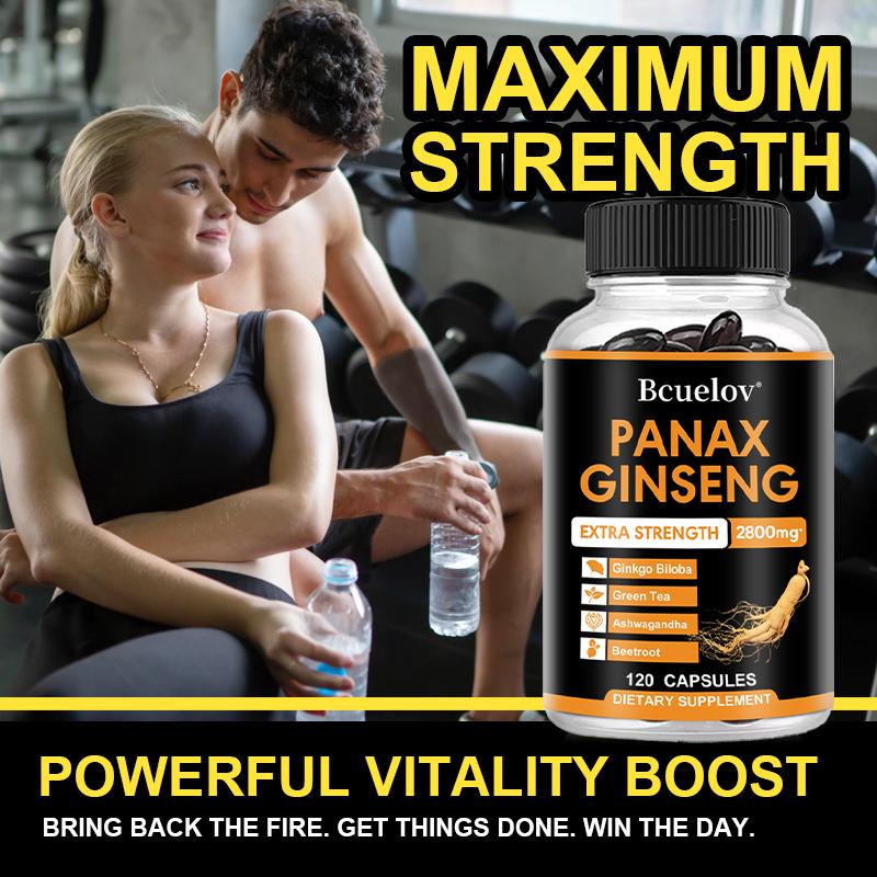 Panax Ginseng 2800mg Kapseln Extra Stark, Kräuter-Nahrungsergänzungsmittel-Mischung mit Ginkgo Biloba, Ashwagandha, Grünem Tee & Roter Bete, Energie- & Fokus-Unterstützung