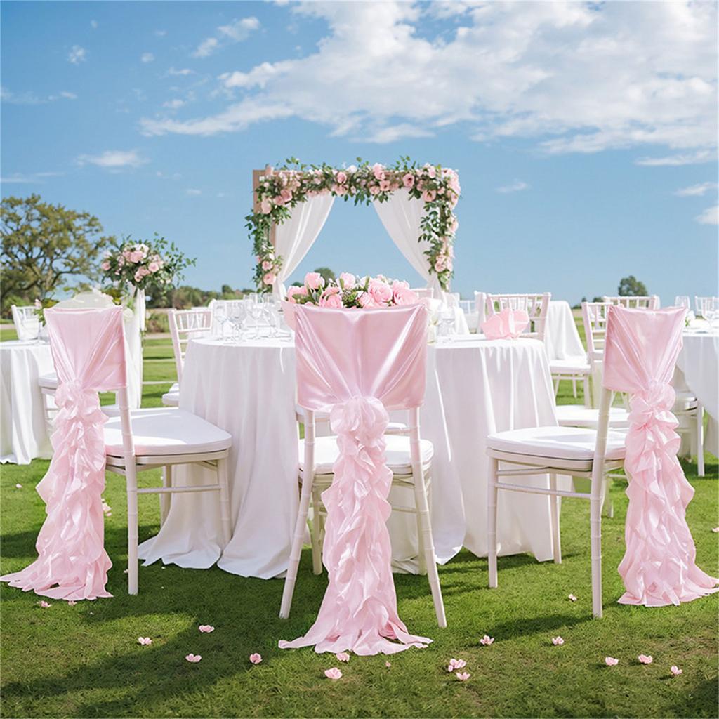 Luxurious Satin Wedding Chair Slipcovers Chiffon Covers with Ruffles for Banquets and Special Occasions