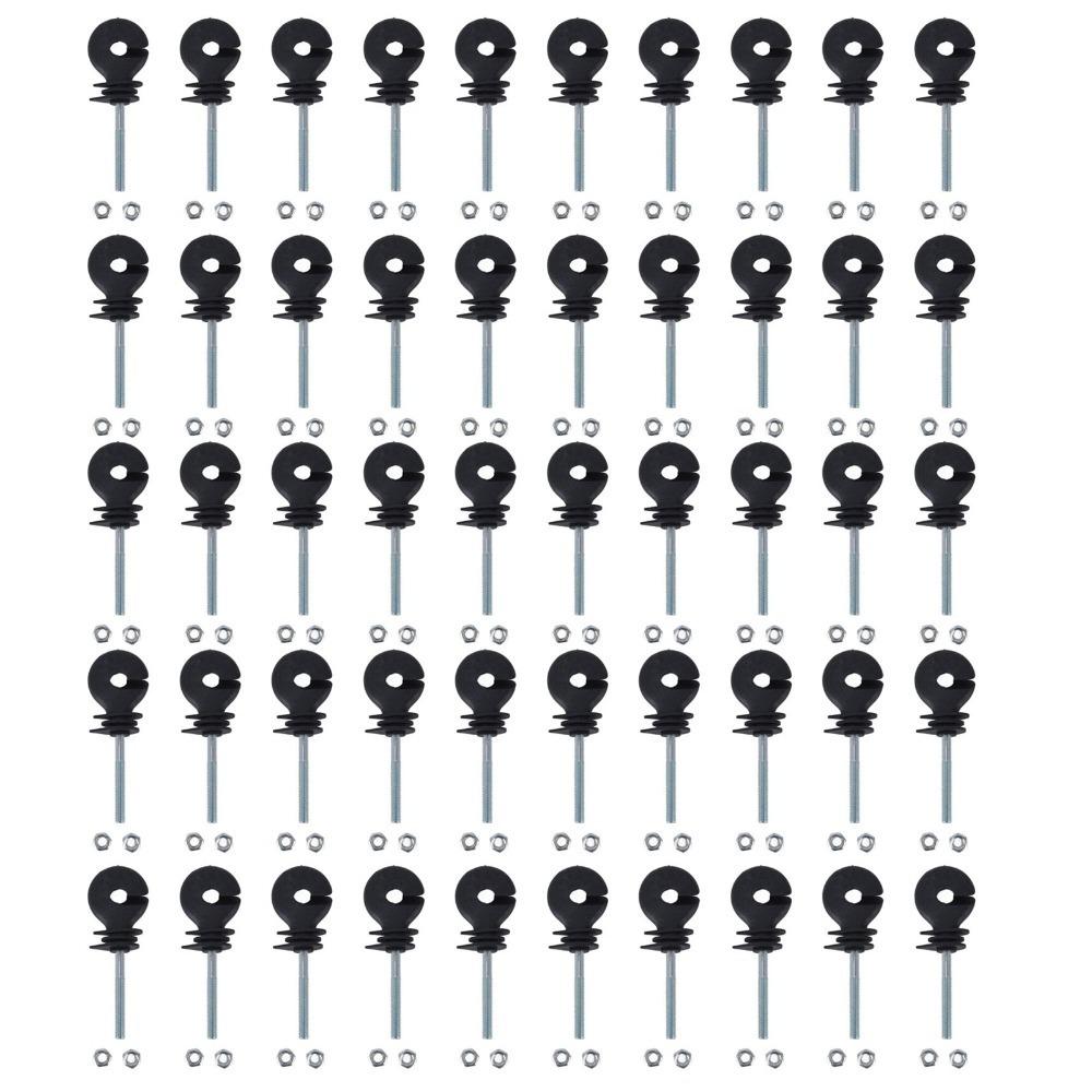 50Sets Galvanized Steel Electric Fence Insulator M6 Threaded Threaded Insulator  Animal Husbandry M6-Black