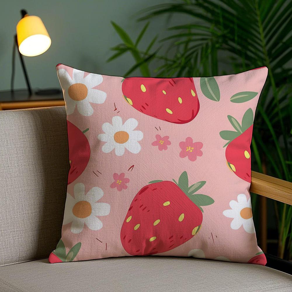 Cute Strawberry Cushion Cover Soft Short Plush Double-Sided Printing Home Decor Machine Washable Pillow Case Gift