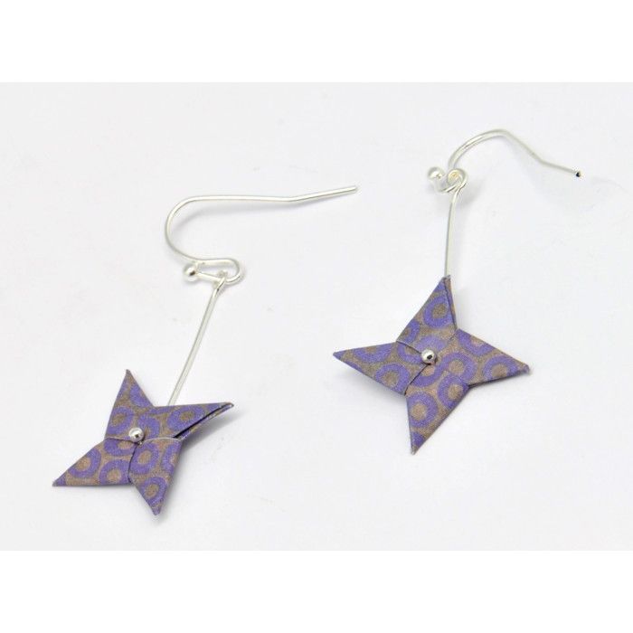 Origami Paper Earrings Pinwheel Purple