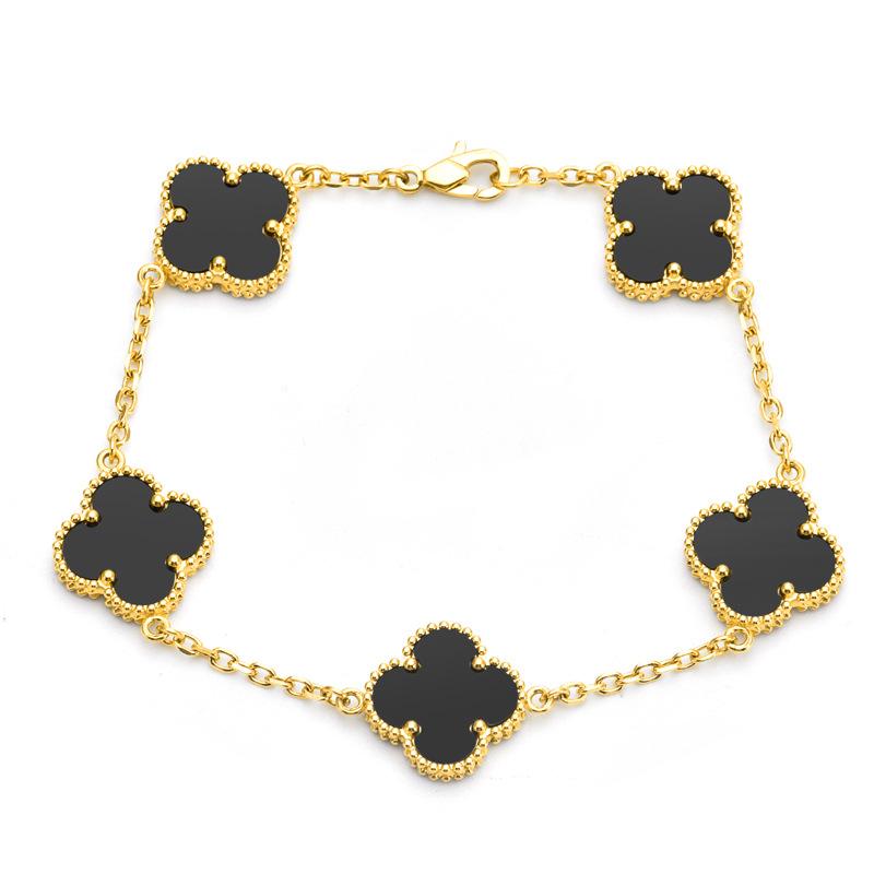 15mm Titanium Steel Double-Sided Four-Leaf Clover Bracelet Non-Fading Fashionable Four-Leaf Clover Flower Bracelet