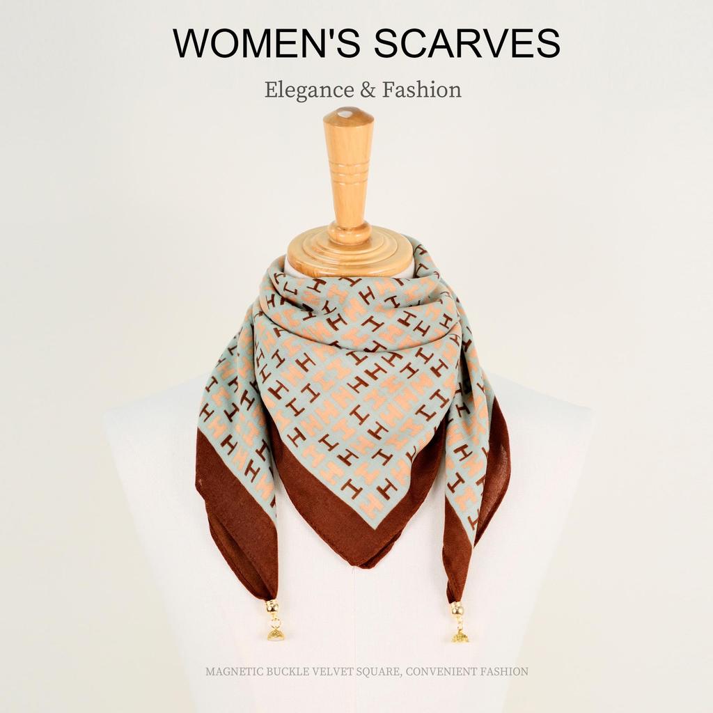 Golden Bean Magnetic Buckle Scarf – Fashionable Cotton & Linen Shawl for Mothers