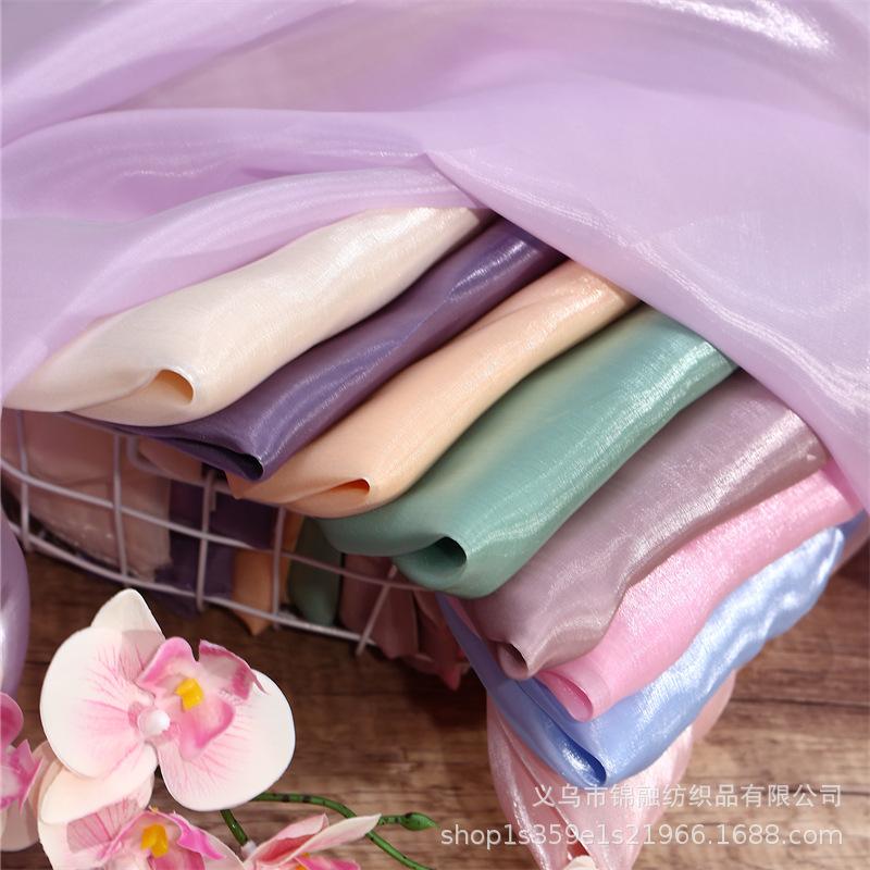 Křišťálová saténová organzová látka na Hanfu, svatební a večerní šaty, dětské oblečení