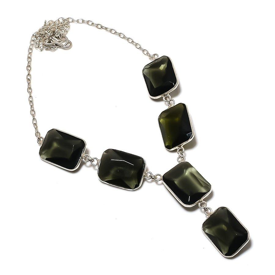 Natural Smoky Topaz Gemstone 925 Sterling Silver Jewelry Necklace 18 ASN-6090