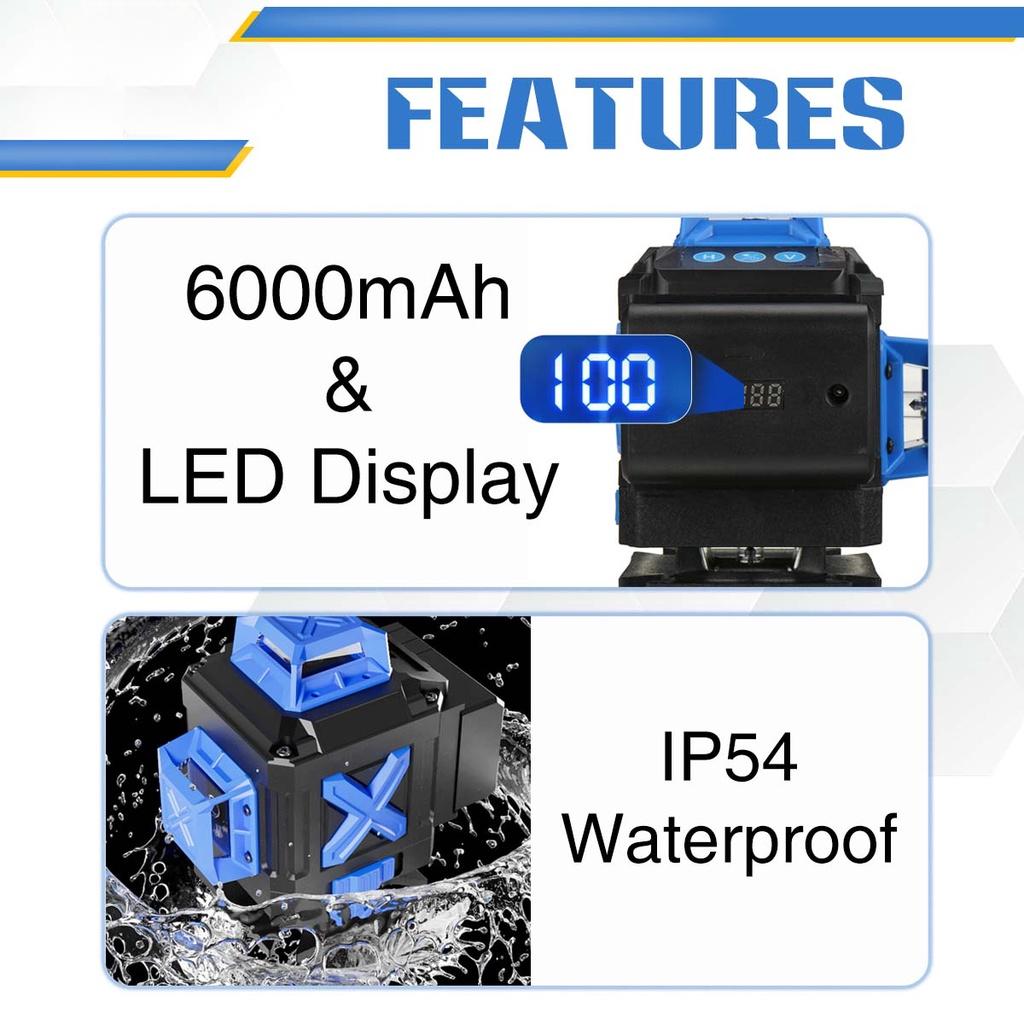 6000mAh 16 Lines 4D 360° Horizontal + Vertical Cross Lines With Auto Self-Leveling Indoors and Outdoors Green Laser Level Tripod Green