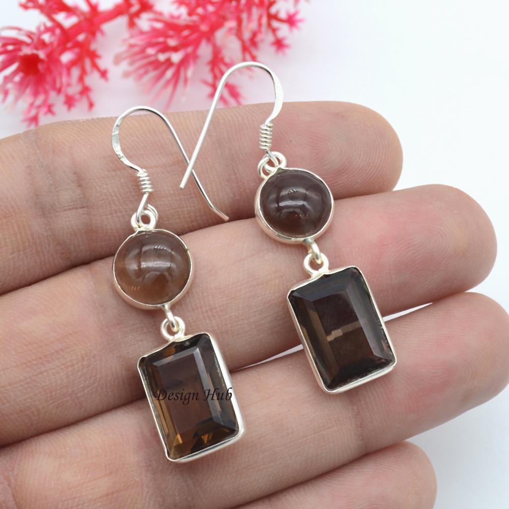 Smokey Quartz Earrings 925 Silver Handmade Earring Drop & Dangle Earring Silver Jewelry Gift For Christmas New Year