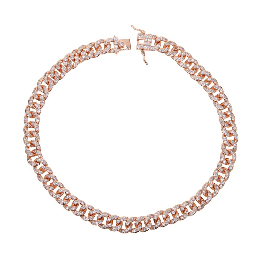 Promotion Rose Gold Plated Charm Women Jewelry Iced Out Cz Bling Cuban Link Chain Necklace