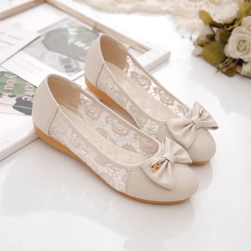 Fashion Slip-on Round Toe Moccasins Ladies Footwear with Bow High Quality Fashion Korean Style Stylish 2025 Summer 39 Women's Flat Shoes