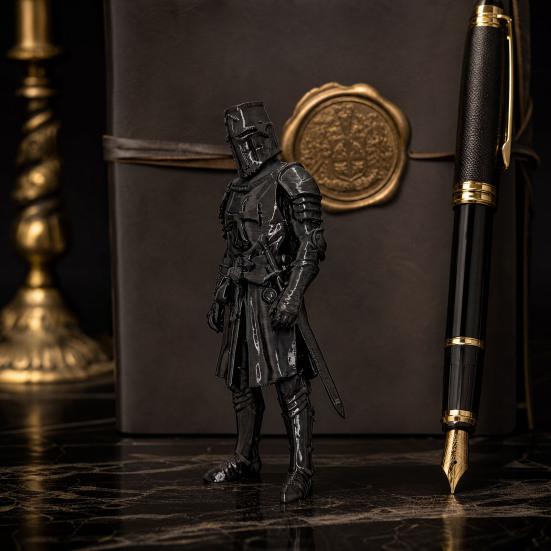 3D Printed Medieval Knight Sentinel Statue, Dark Fantasy Armor Warrior Sculpture, Gothic Tabletop Figurine for Office Home Decor Gift
