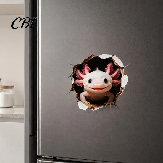 Axolotl Wall Decals 3D Sticker, Realistic Hole Cute Animal Self Adhesive Modern Home Interior Decor Waterproof PVC Decal for Living Room Bedroom