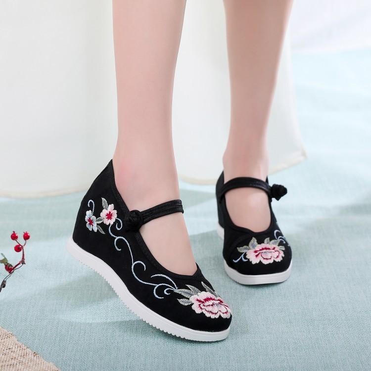 Fashion Chinese - Style Embroidered Wedge Mary Janes | Hanfu & Qipao - Friendly Daily Commute Ancient - Style Shoes
