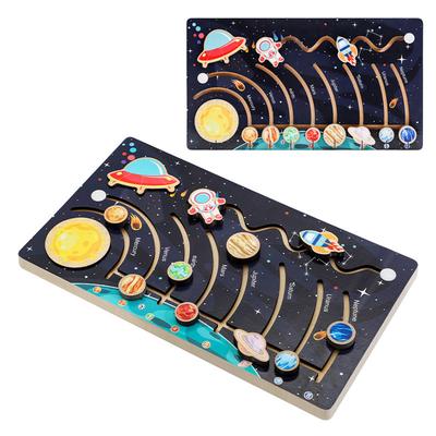 Holz-Sonnensystem-Labyrinthbrett Pädagogisches Spielzeug Montessori Schiebepuzzle Acht-Planeten-Zuordnungsspiel Sensorische Denkspielzeuge