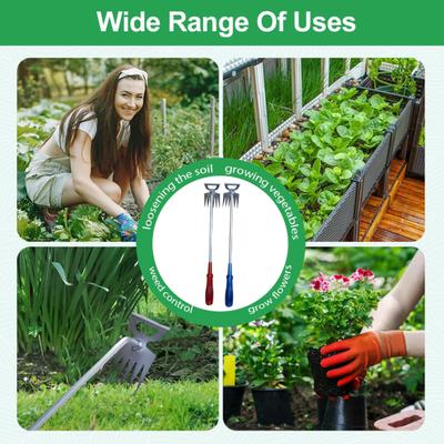Weed Puller Tool 6 Teeth Steel Forged Hand Weeder 2-in-1 Manual Weed Remover Uprooting Tool for Backyard Farm Vegetable Gardening