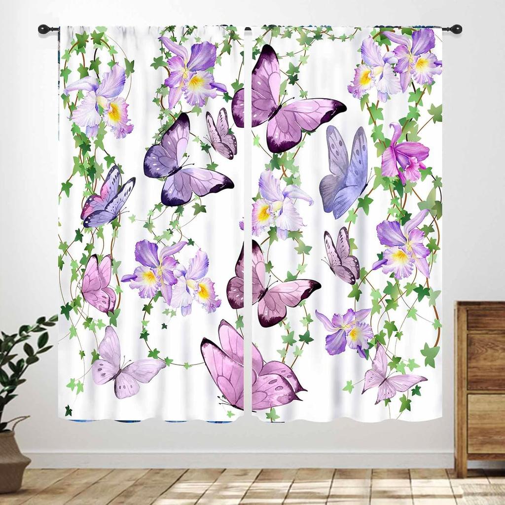 Butterfly Curtains Girls Room Rainbow Pink Purple Galaxy Star Princess Kids Drapes Treatments Living Rooms Curtain Polyester Perfect For
