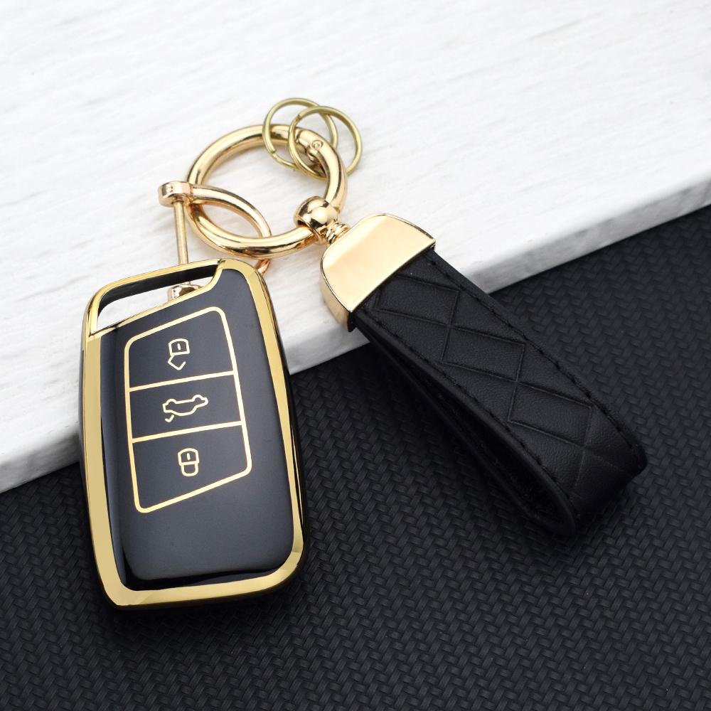 Car Key Case Shell for VW Volkswagen Passat B8 Magotan Skoda Superb A7 Kodiaq Seat Models Golden Line 3 Buttons Protective Case