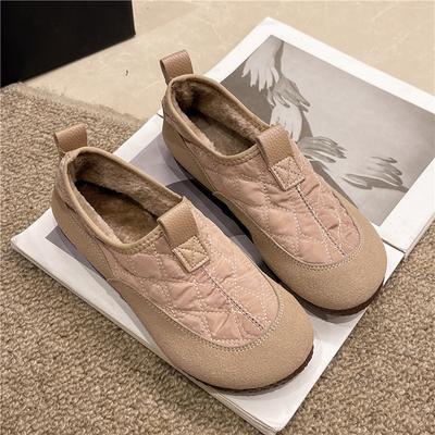 Fashion Women's Fashion Flat Shoes Winter New Round Head Deep Stitching Soft Sole Anti-slip Wear-resistant Cotton Shoes