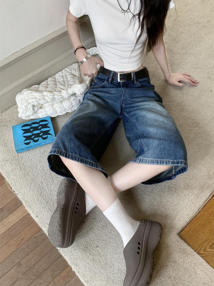 Amerikanische Retro-Jeans Vintage Y2k Baggy Jorts Damen Sommer Hohe Taille Koreanische Streetwear Knielange Jeans mit weitem Bein Harajuku Casual Denim Shorts