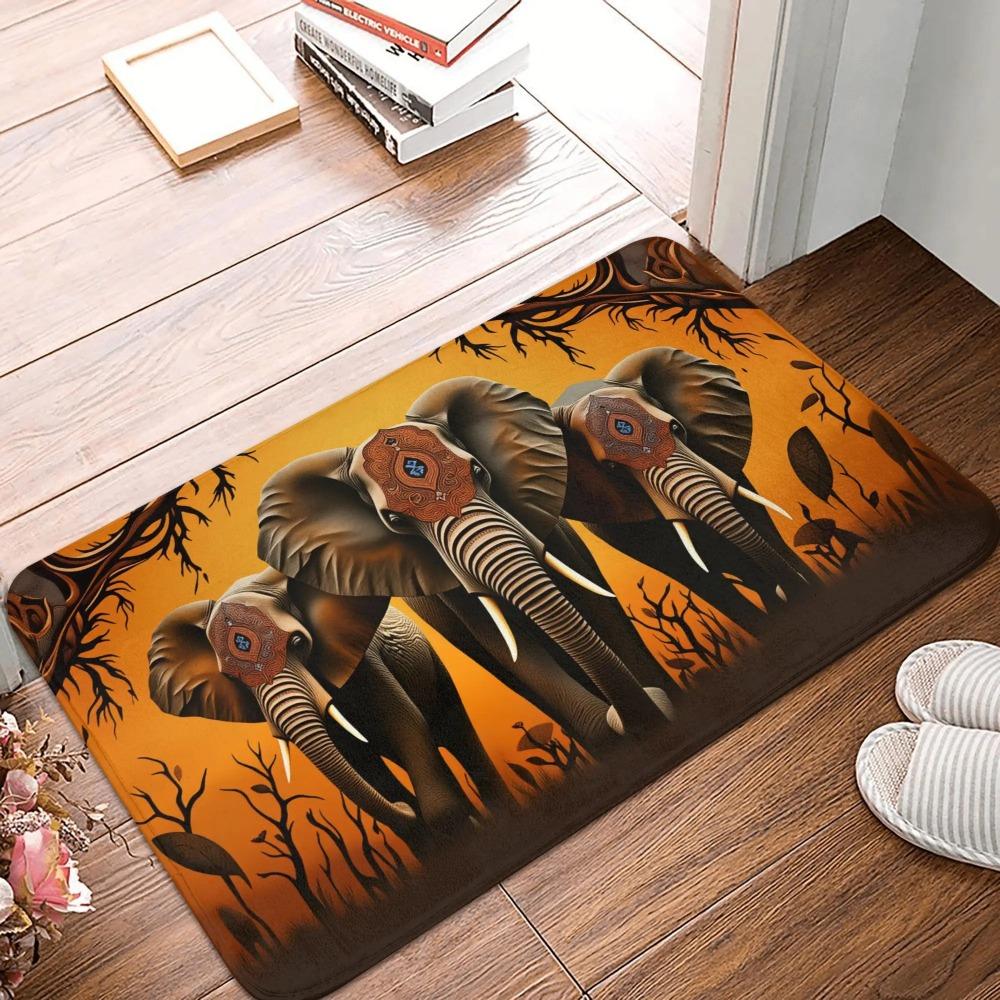 Yin Yang Elephant Tree of Life Design Doormat Non-Slip Entrance Bath Kitchen Floor Door Mat  Toilet Rug Carpet Footpad  Door Mat
