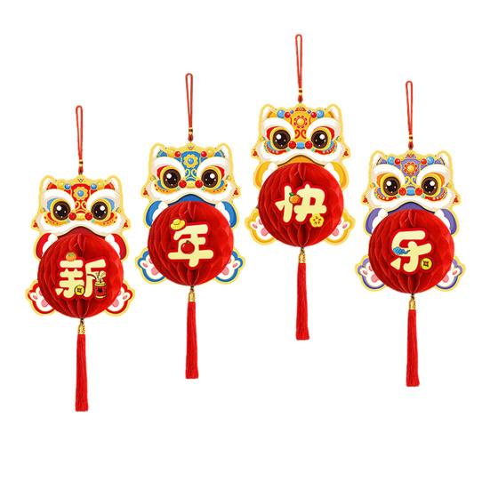 4 Pcs Chinese New Year Red Lucky Paper Honeycomb Hanging Lantern Decoration