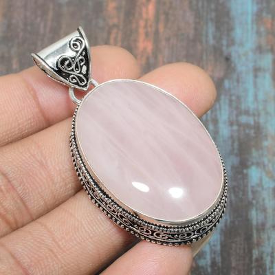 Pendentif en argent sterling 925 avec pierres précieuses en quartz rose, merveilleux bijoux faits à la main