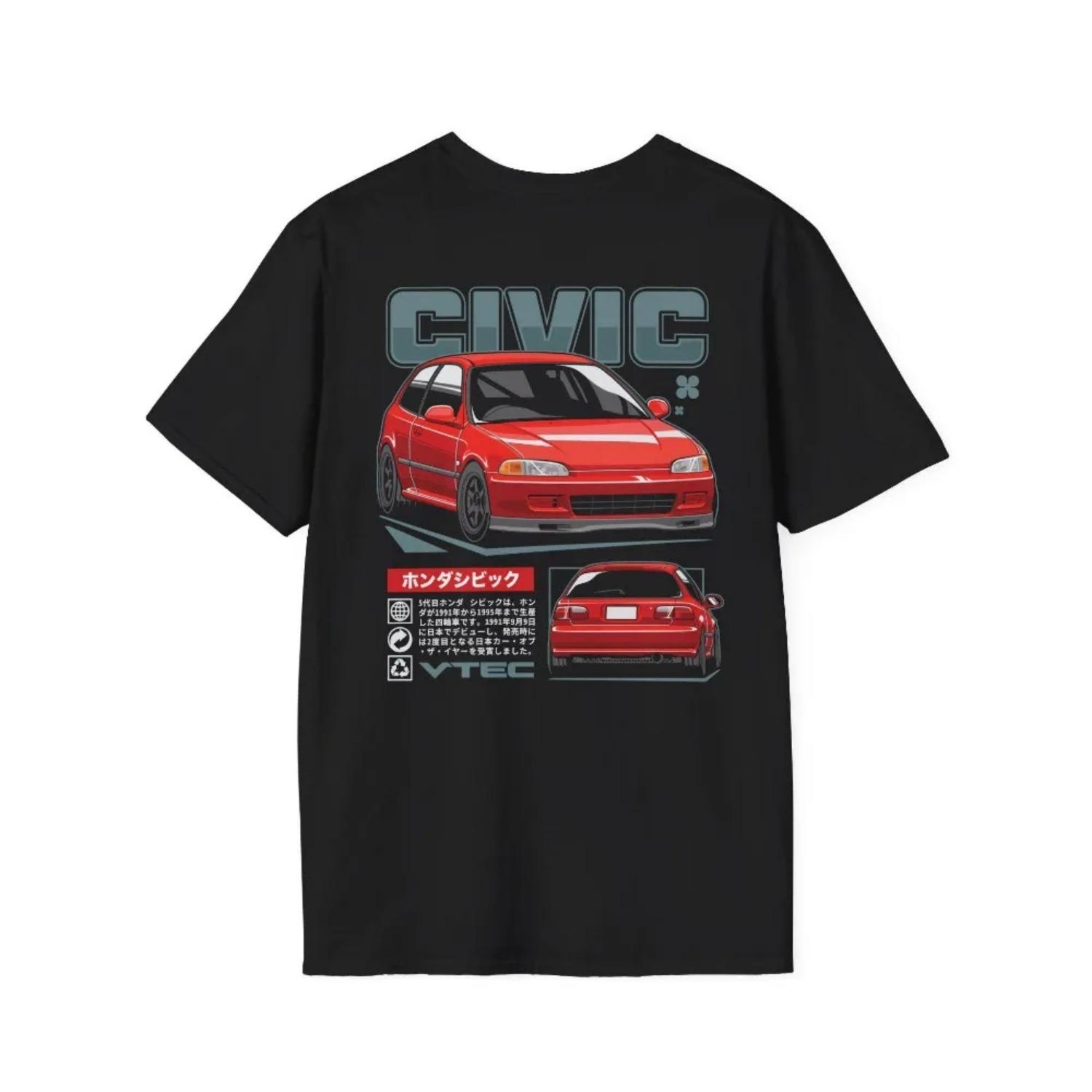 

Мужская и женская футболка Honda Летняя футболка Honda Civic EG Икона 90-х С коротким рукавом Весна и Осень Мотоциклетный Велосипедный Топ S чёрный