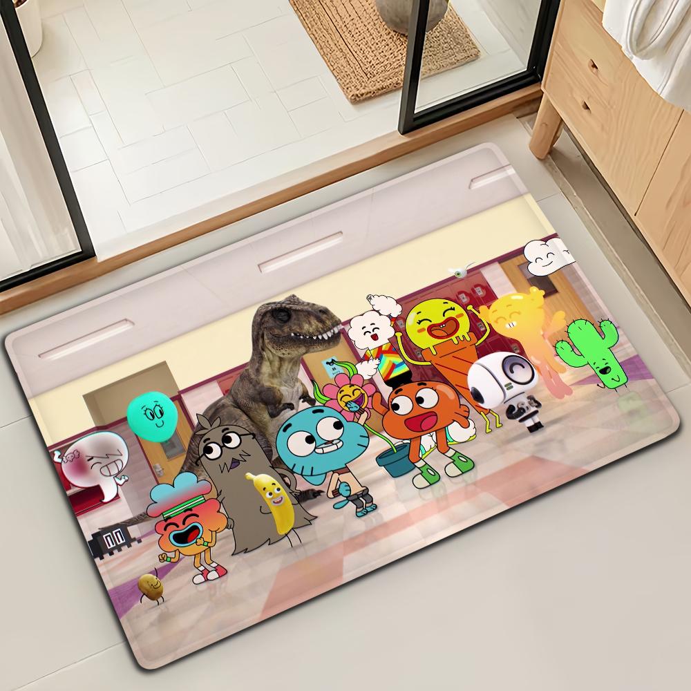 Cartoon W-World Of G-GumballS Door Mat Bath Microfiber Decorative Versatile Flannel Floor Mat Quick Dry Absorbent Non-slip Sole