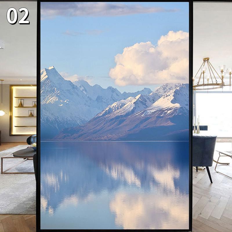 Sky Artistic Glass Sticker Static Cling Privacy Window Film Mountain Landscape Painting Frosted Window Sticker Home Decor