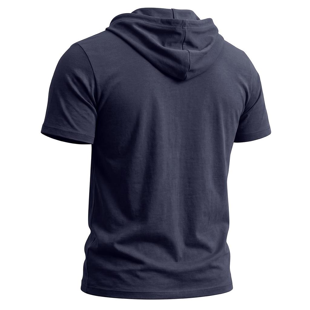 Men’s T-shirts Hooded Short Sleeves Cotton Shirts Fitness Tops Casual Street Punk Hip Hop Style Wear