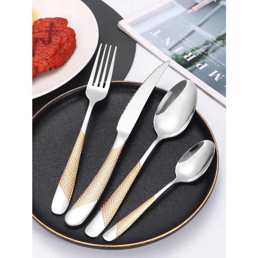 24pcs Stainless Steel Knife, Fork and Spoon Tableware Set, Home 6-person Dinner Tableware, Hotel and Restaurant Available