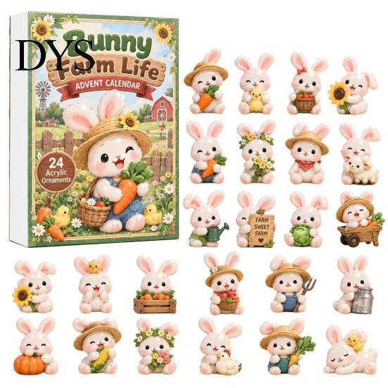 Collectible Bunny Figurines 2026 Advent Calendar, 24 Days Acrylic Rabbit Ornaments Christmas Countdown Seasonal Hanging 2D Flat Cute Animal