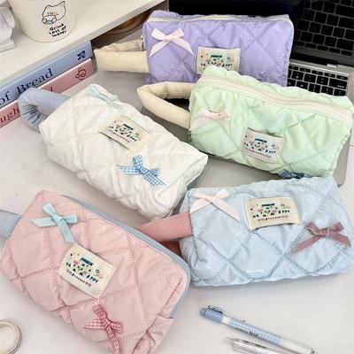 Large Capacity Pencil Case, Pearlescent Glossy Bow, Cute Schoolgirl Portable Cosmetic Bag