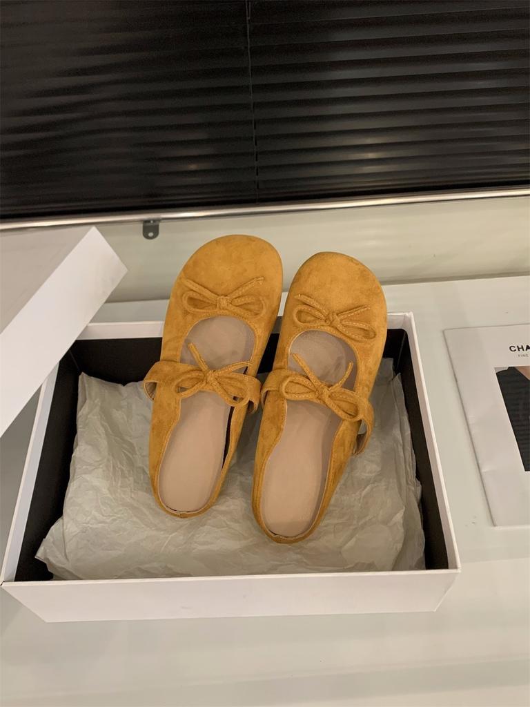 Innenhöhe erhöhen Retro Wildleder Schleife Tasche Kopf halbe Pantoffeln Damenschuhe tragen neue silberne Einzelschuhe