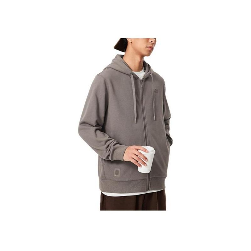 Li Ning China Color Series Einfarbig Locker Kapuzen-Reißverschluss Langarm Sweatshirt Herren Sweatshirt Baumgrau Braun AWDU659-5