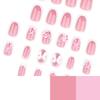 Sweet Pink French White Edge Wearing Nail Three-dimensional Bow Fake Nail Short Square Manicure Nail Piece