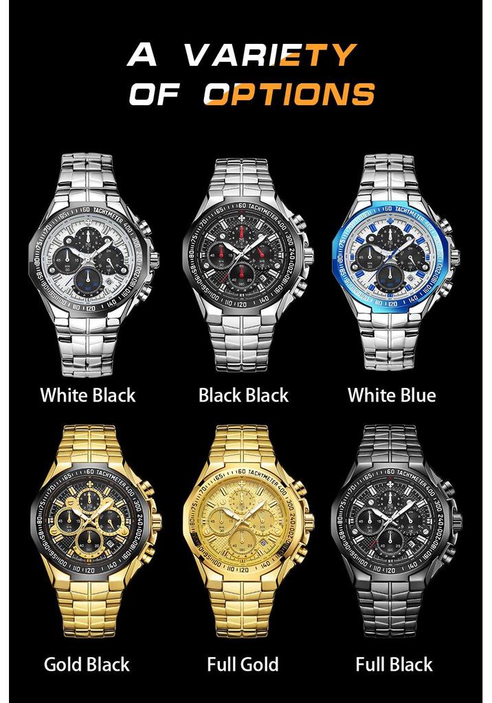 WWOOR Wò Ài 8868 Men's Trendy Luminous Steel Band Waterproof Quartz Sports Watch