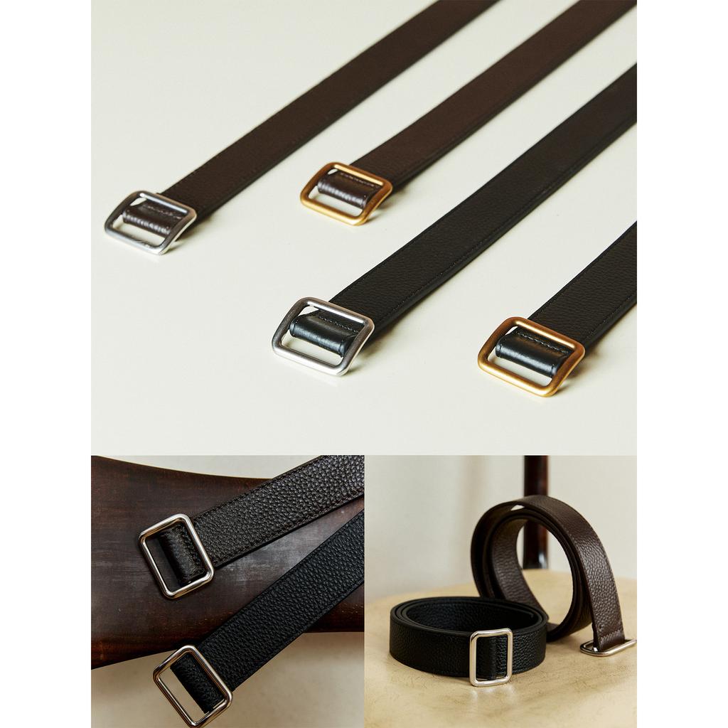 No Punching 24 Minimalist Double-Sided First-Layer Cowhide Lychee Pattern R & W Fashionable Square Buckle Belt For Women