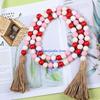 652F 2Pcs Handmade Graduation Party Farmhouse Rustic Bead Garlands with Tassels DIY Wall Hanging Pendant Home Decoration